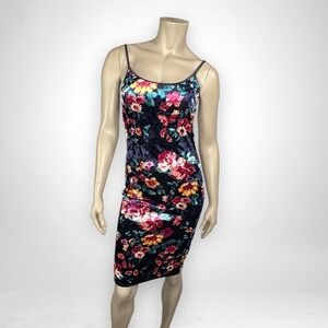 REVAMPED Medium Floral Velour Spaghetti Strap‎ Dress Summer